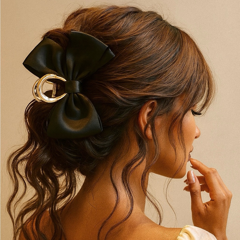 Black Satin Bow Claw Clip